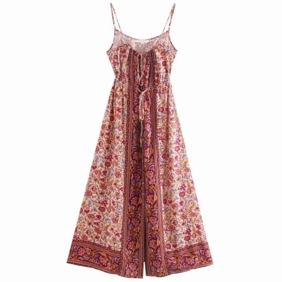 SOLD OUT Pink Bohemian Button Front Floral Dress - Picture 2 of 10